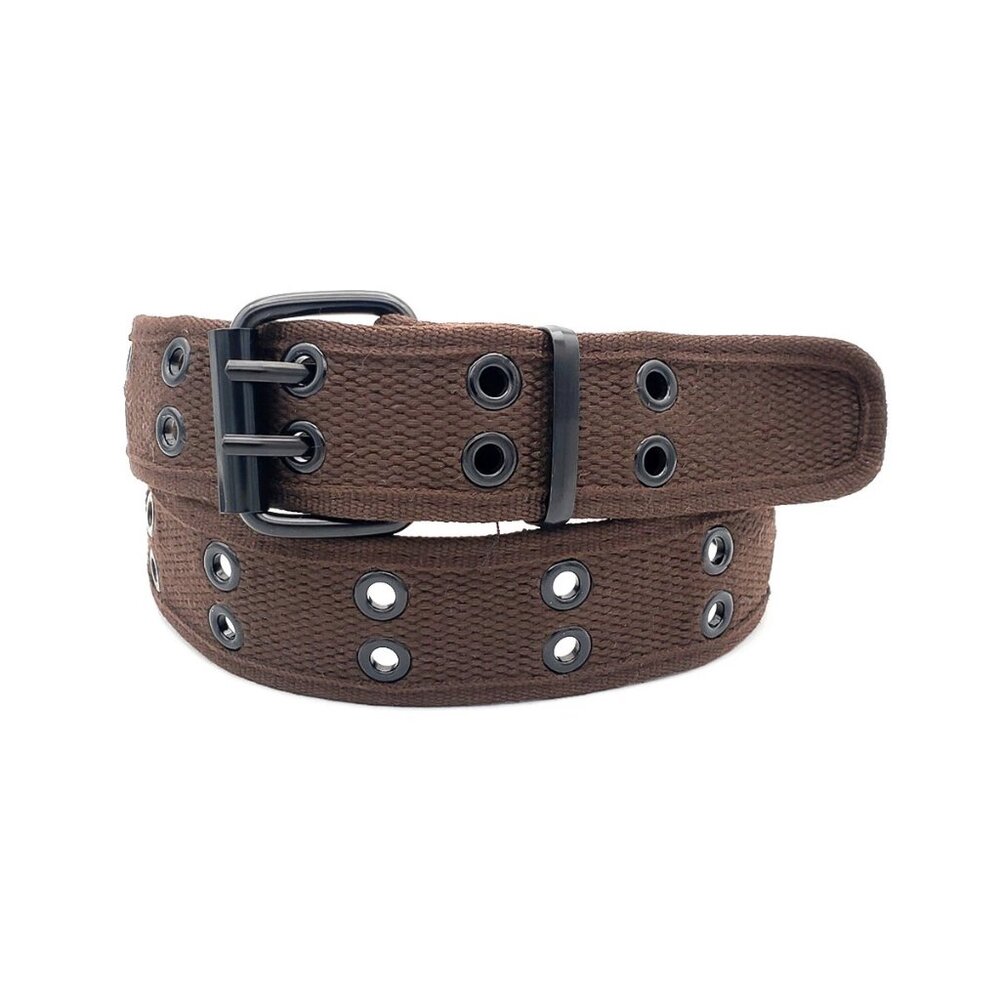 New Brown 2 Holes Row Grommet Canvas Fabric Web Belt Size Small